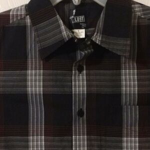 Black plaid short sleeve button down casual striped camp shirt